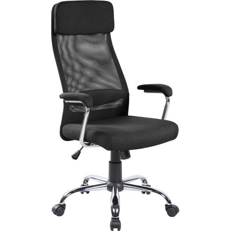 Dmora - Silla de oficina Daafjeaide, Sillón ejecutivo con reposabrazos, Silla de oficina ergonómica, 65x65h114/125 cm, Negro