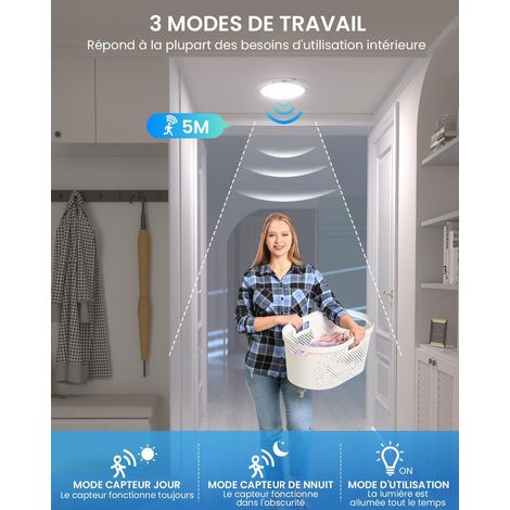 Plafonnier avec Capteur de Mouvement, Plafonnier Rechargeable sans Fil Alimenté par Batterie avec Télécommande, Dimmable, 3 Températures de Couleur pour Chambre à Coucher, Garage, Porche (1/4)