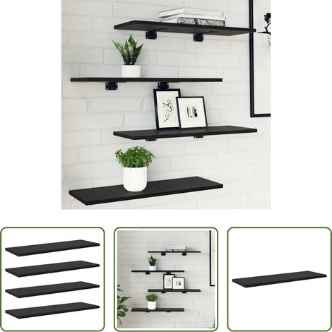 vidaXL Étagère en bois d'ingénierie - Étagère à livres 4 pcs Noir 60 x 20 x 1,5 cm Bois d'ingénierie (1/5)