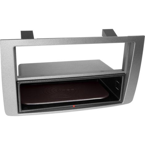Facade autoradio 2DIN compatible avec Lancia Musa ap04 Avec vide poche Induction Qi Anthracite beige