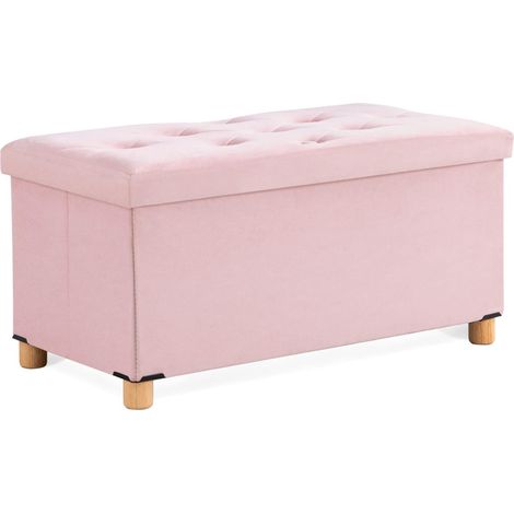 Pouf Rangement Pliable, Banc de Rangement avec Couvercle, Tabouret Coffre en Velours Repose-Pieds pour Salon Chambre Entrée, 76 x 38 x 38 cm, Rose