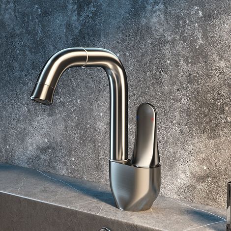 Lavabo de salle de bain ornemental, poignée unique, 1 trou, bec pivotant à 360°, lavabo de salle de bain en laiton moderne (1/4)