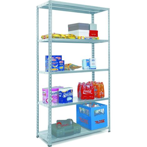 Scaffale in kit 5 ripiani lamiera di acciaio 37x100x196h aste intere - Salone (1/5)