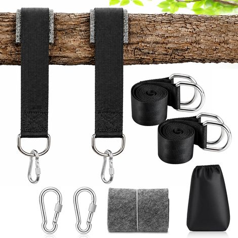 Fixation de balançoire, 2 fixations pour hamac, 150 cm x 5 cm, hamac de fixation avec anneaux en D, sac de rangement et coussinets de protection pour arbres (1/5)