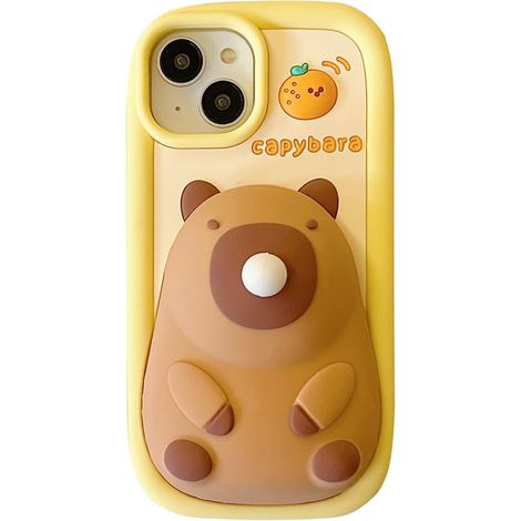 Étui de protection compatible avec iPhone, mignon étui 3D kawaii avec bulles Capybara amusantes, étui de dessin animé avec porte-clés, en gel de silicone souple (1/5)