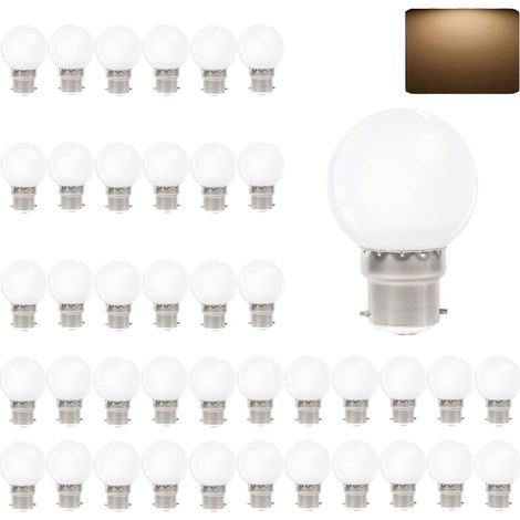 Lot de 40 Ampoules LED Blanc Chaud B22 Baïonnette, 3W Équivalent 30W, 240LM, B22 LED Économie d'Énergie pour Maison Terrasse Extérieure Guirlande Noël Fête Décoration d'ambiance (1/5)