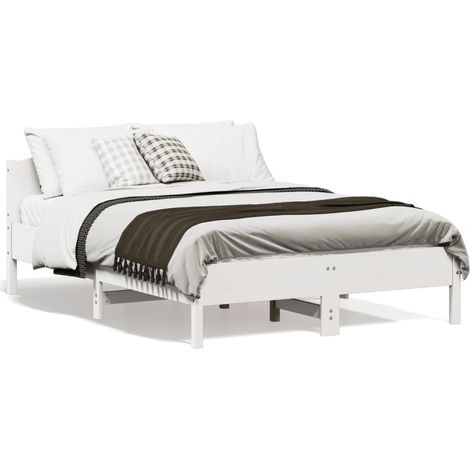 Cadre de lit sans matelas-Structure de lit blanc 140x190 cm bois de pin massif 811748 (1/5)