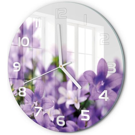 Horloge Murale Ronde à Quartz en Verre Trempé Silencieuse Sans Tic-Tac Cloches violettes fi 30 cm (1/5)