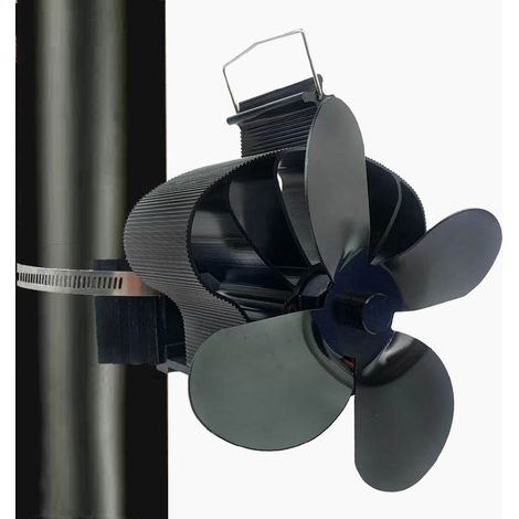 Ventilateur Poele à Bois, 4 Pales Silencieux Ventilateur Cheminee, Fixe sur Tuyau, Ventilateur de Poêle pour Cheminée/Poêle à Bois/Gaz/Poele a Granule, Ventilateur Cheminée Alimenté par la Chaleur