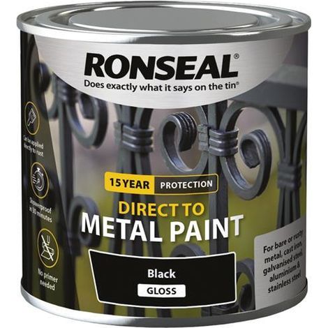 Ronseal 15-Year Durable Black Gloss Direct-to-Metal Paint - 250ml