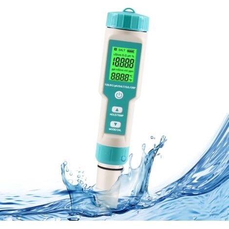 pH-mètre numérique 7 en 1 – Testeur étanche PH/TDS/EC/Sel/ORP/Temp – Écran LCD rétroéclairé – Pour piscines et aquariums - EAU 7 EN (1/5)