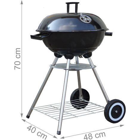 Barbecue mobile con coperchio per giardino 68 x 68 x 85 cm pratico e facile da spostare in acciaio nero 130009718