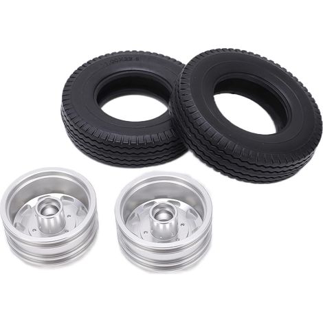 Moyeu Avant en Métal avec Pneus en Caoutchouc de 22 Mm pour Camion Remorque/14 RC – 2 Pièces de Mise à Niveau en Alliage (Silver) (1/5)