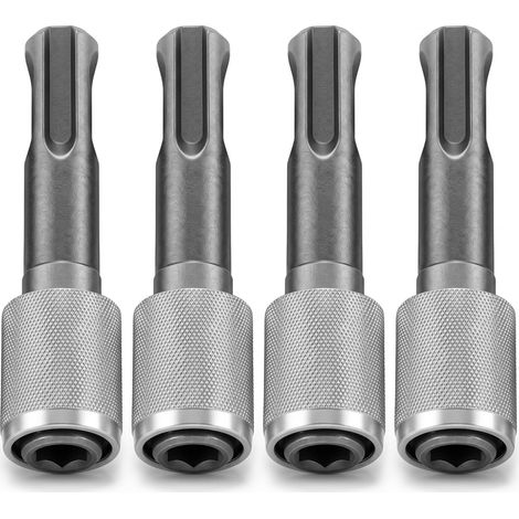 4 Pièces Adaptateur pour systèmes compatibles avec SDS Plus vers Hexagonal 1/4 Pouce (6,35 mm) – Porte-Embout de Vissage 60 mm en Acier 45 pour Perforateur et Marteau Perforateur (1/5)