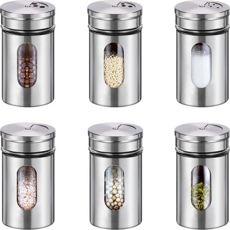 Pot à épices en acier inoxydable, flacon à épices pour barbecue, flacon à épices en verre pour poivre, nouilles au piment, ensemble de cuisine - 1 ensemble 6