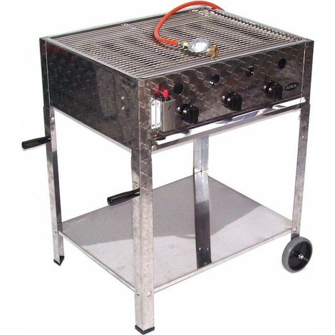 EDELSTAHL GASBRÄTER 10 kW 3 flammig GASGRILL BRÄTER GRILL BBQ Grillwagen Pfanne Set 5