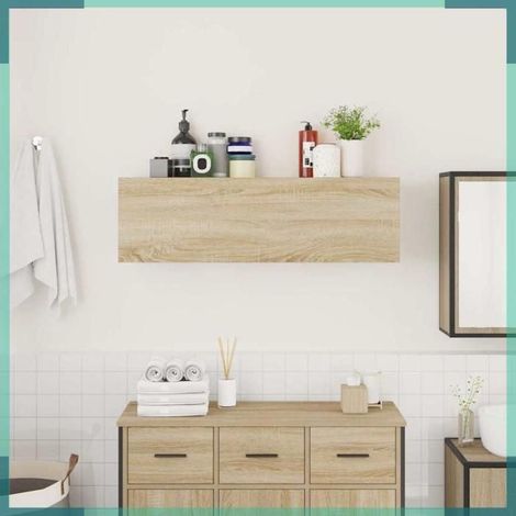 Armoire murale de bain - 860096 - Chêne Sonoma - 100 x 25 x 30 cm - À suspendre (1/5)