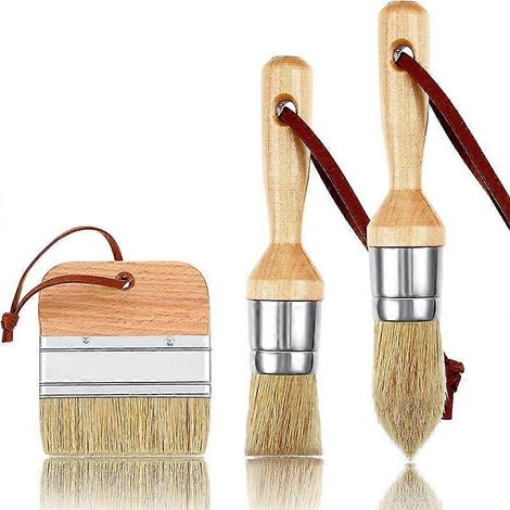 Lot de 3 pinceaux ovales pour peinture à la craie et à la cire, adaptés à la peinture acrylique et aux pochoirs sur bois. (1/5)
