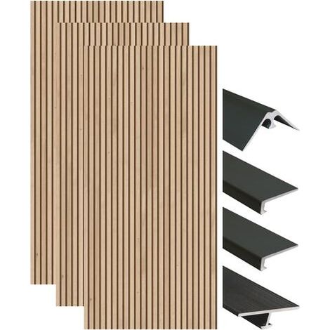 ONDEE - Kit instalación paneles murales esquina BELLA listones madera 200cm perfil negro (1/4)