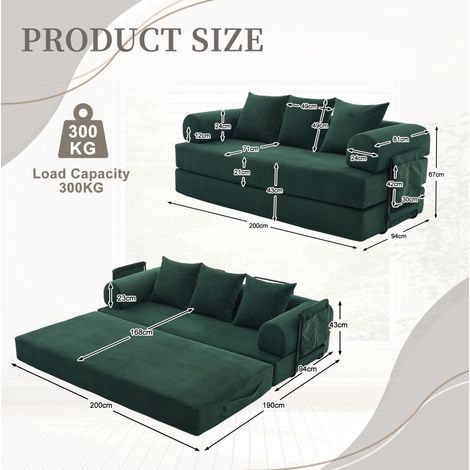 Sofá modular 200x94x67 cm de pana verde esmeralda con almacenaje – MEUBLIV (1/5)