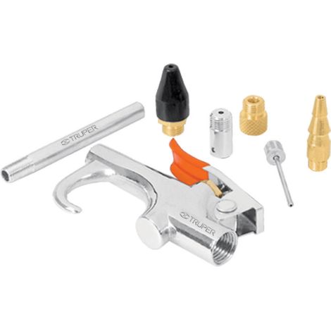 Juego pistola sopladora con 2 boquillas y accesorios