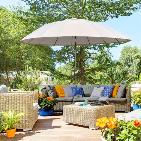 Parasol jardin terrasse 2,5x2,5m manivelle 18 lattes tête basculante, crème