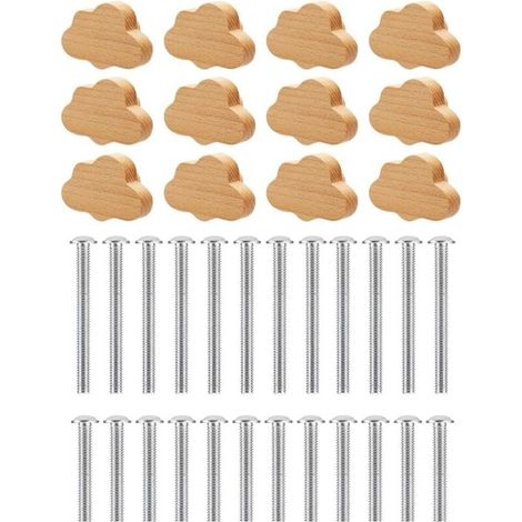 Bardusch-Lot de 12 boutons boho en bois durables, formes de nuages pour armoires, meubles (1/5)