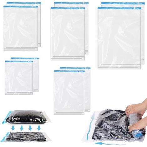10er-Pack Kompressions-Vakuumbeutel, geeignet für die Aufbewahrung von Kleidung und auf Reisen - Verschiedene Größen - Platzsparend - Aufrollbare Aufbewahrungsbeutel (1/5)