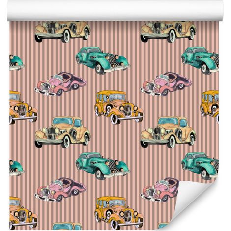 Papier peint vintage voitures colorées style aquarelle 50x1000 cm (1/5)