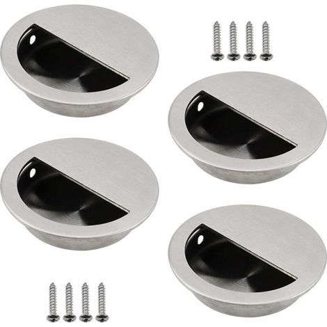 Lot de 4 poignées encastrées en acier inoxydable 304 – Finition brossée satinée – Ø50mm – Trou semi-circulaire 40x20mm – Pour portes coulissantes et meubles (1/5)