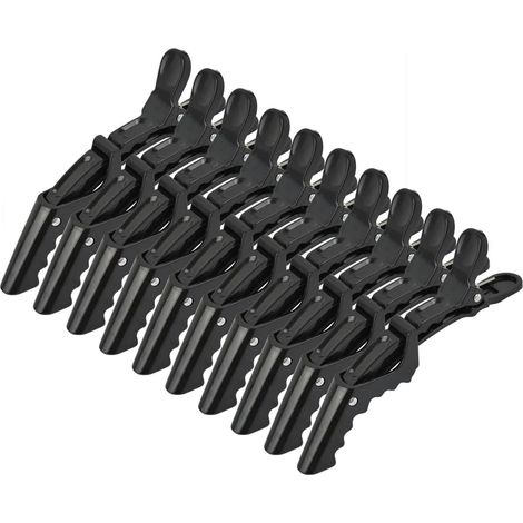 Lot 10 pinces crocodiles cheveux antidérapantes coiffeur noir (1/5)