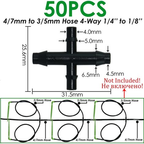 (KSL01-925-50PCS) Raccord en T à 3 voies barbelé 1/8'' pour tuyaux d'irrigation goutte à goutte, outils de jardinage (1/4)