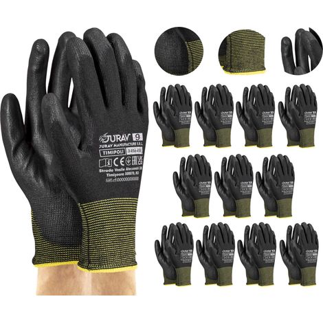 Guantes de trabajo negros J-TIMIPOLIBB9-L - 12 pares
