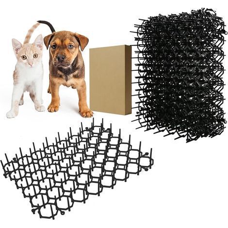 Set of 12 plastic cat-proof mats with spikes, for outdoor use, garden, fence, indoor and outdoor use (1/5)