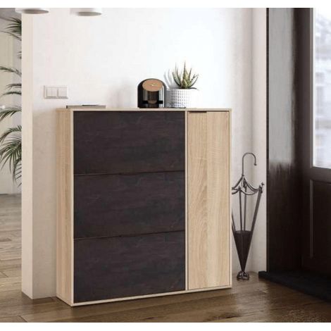 Scarpiera a doppia profondità 106x22x115 cm con 3 ribalte e 1 anta ossido e rovere canadese - Russia