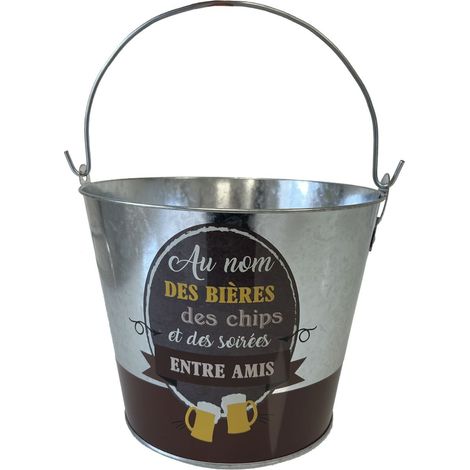 Seau à bière Entre amis en métal aspect zinc (1/2)