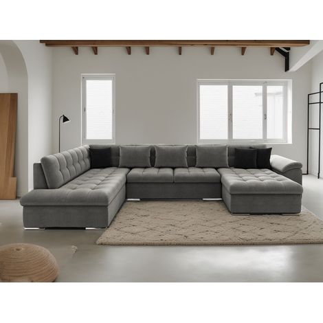 Bestmobilier – Canapé panoramique XXL convertible avec coffre – 7 places – angle gauche – tissu 100% polyester – dimensions L350xH76xP205 cm (1/5)
