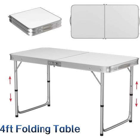 Table pliante 4 pieds – 120x60 cm, 3 hauteurs réglables (70/62/55 cm) – Avec poignée de transport – Idéale pour camping, jardin, pique-nique, barbecue et fêtes-Blanc (1/5)
