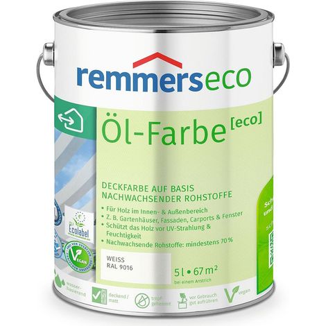 Remmers Öl-Farbe [eco] weiß (RAL 9016), 5 Liter, Öko Farbe für Holz innen und außen, mit 3fach Schutz, nachhaltig, umweltfreundlich