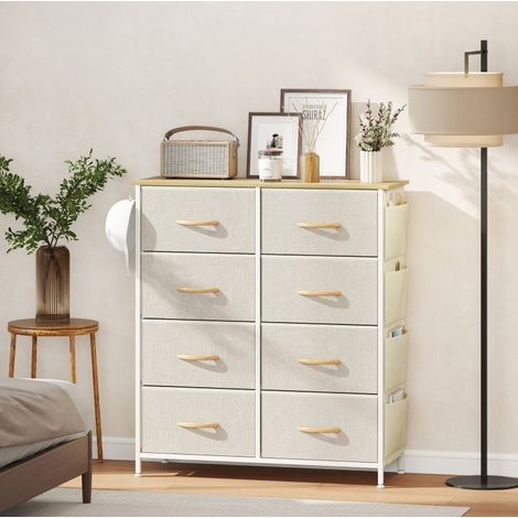 Commode 86x30x94.5 cm beige en acier avec 8 tiroirs en tissu, poches latérales et crochets (1/5)
