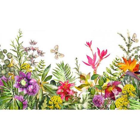 Papier peint panoramique floral idéal chambre Tapisserie panoramique fleurie avec papillons Papier peint panoramique multicolore cuisine (1/4)