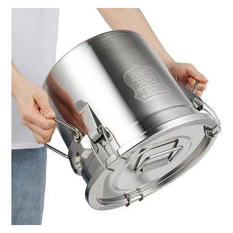 Seau hermétique en acier inoxydable avec couvercle 6L/12L/21L/33L - Récipient en acier inoxydable pour la cuisine, récipient pour céréales, récipient pour farine avec clips de fermeture pour le