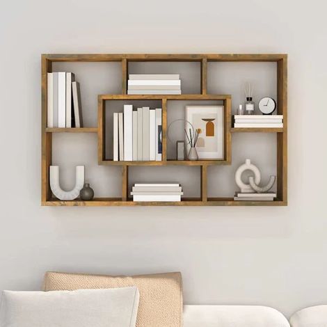 Étagère Murale en Bois d'Ingénierie Couleur Chêne, 85 x 16 x 52,5 cm, Étagères de Rangement Mural pour Salon, Cuisine, Bureau (1/5)