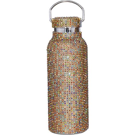 Isolierte Edelstahl-Trinkflasche, verziert mit Strasssteinen und Diamanten, 100% brandneu und farbenfroh.