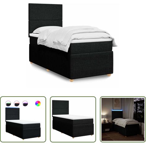 vidaXL Surmatelas -  Sommier à lattes de lit avec matelas Noir 90x190 cm Tissu (1/5)