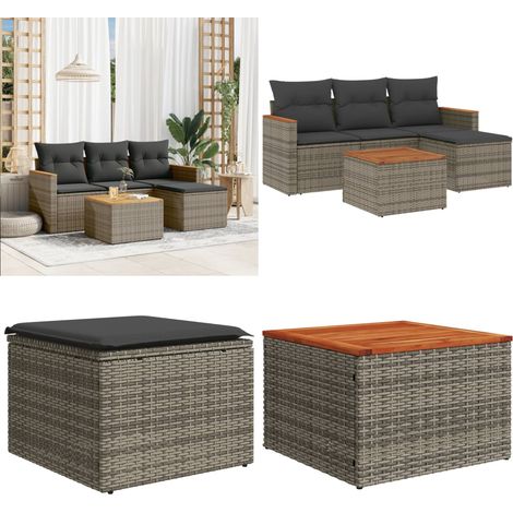 5-tlg. Garten-Sofagarnitur mit Kissen Grau Poly Rattan - Gartenmöbel Set - Outdoor Lounge - Rattan Gartenset - Gartenlounge - Balkonmöbel - Home & Living (1/5)