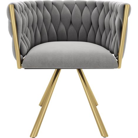 Chaise de séjour en velours gris et or avec piétement métal, lot de 2, fauteuil pivotant 360° pour salle à manger (1/5)
