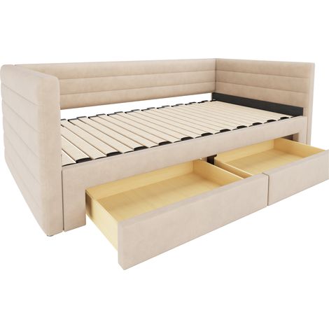 Letto estraibile convertibile 3 in 1 90 x 190 cm beige con cassetti e rete MODENUIT (1/5)