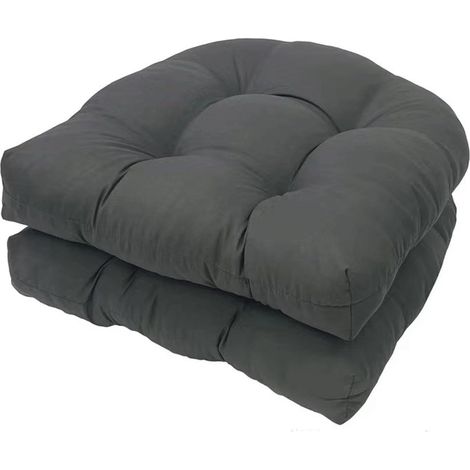 Lot de 2 coussins de chaise d'extérieur pour balcon : demi-cercle, 48 x 48 cm, imperméables, à dossier bas, modernes, épais, avec rubans, pour bureau, chaise de jardin et fauteuil en rotin (1/5)