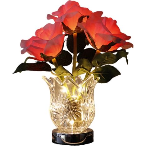 Vasas Iluminadas - Lampara Decorativa de Mesa y Noche - Con Rosa Artificial - 3000 K - Batería Integrada 2000 mAh - Uso Interior (1/5)